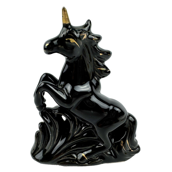 Mid Century Ceramic Unicorn Black Hand Painted Gold Trim 1950’s MCM Fantasy - Picture 1 of 7